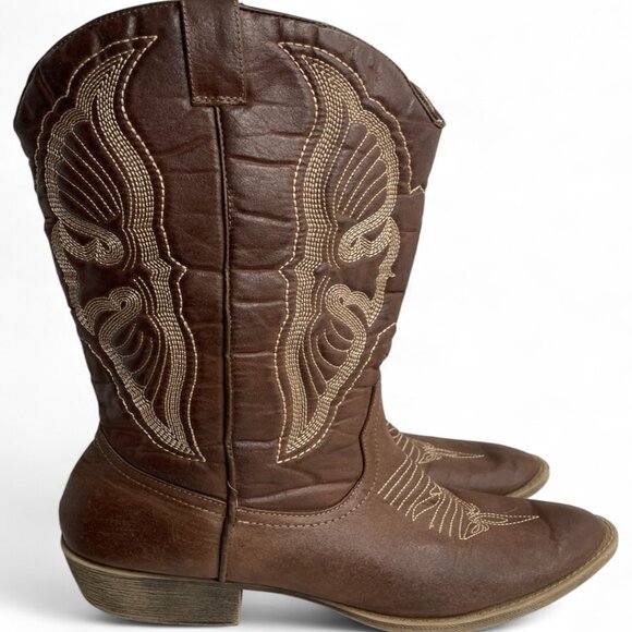 Coconuts Matisse Brown Faux Leather Western Cowgirl Cowboy Boots Women's 11 M - Picture 2 of 13